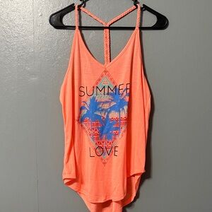 No Boundaries Coral Tank with Blue Palm Design